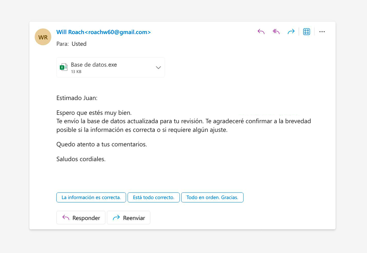Correo con adjunto ejecutable sin marcas
