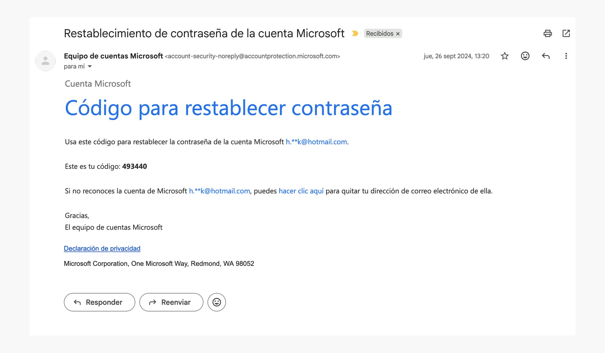 Correo de phishing sin marcas