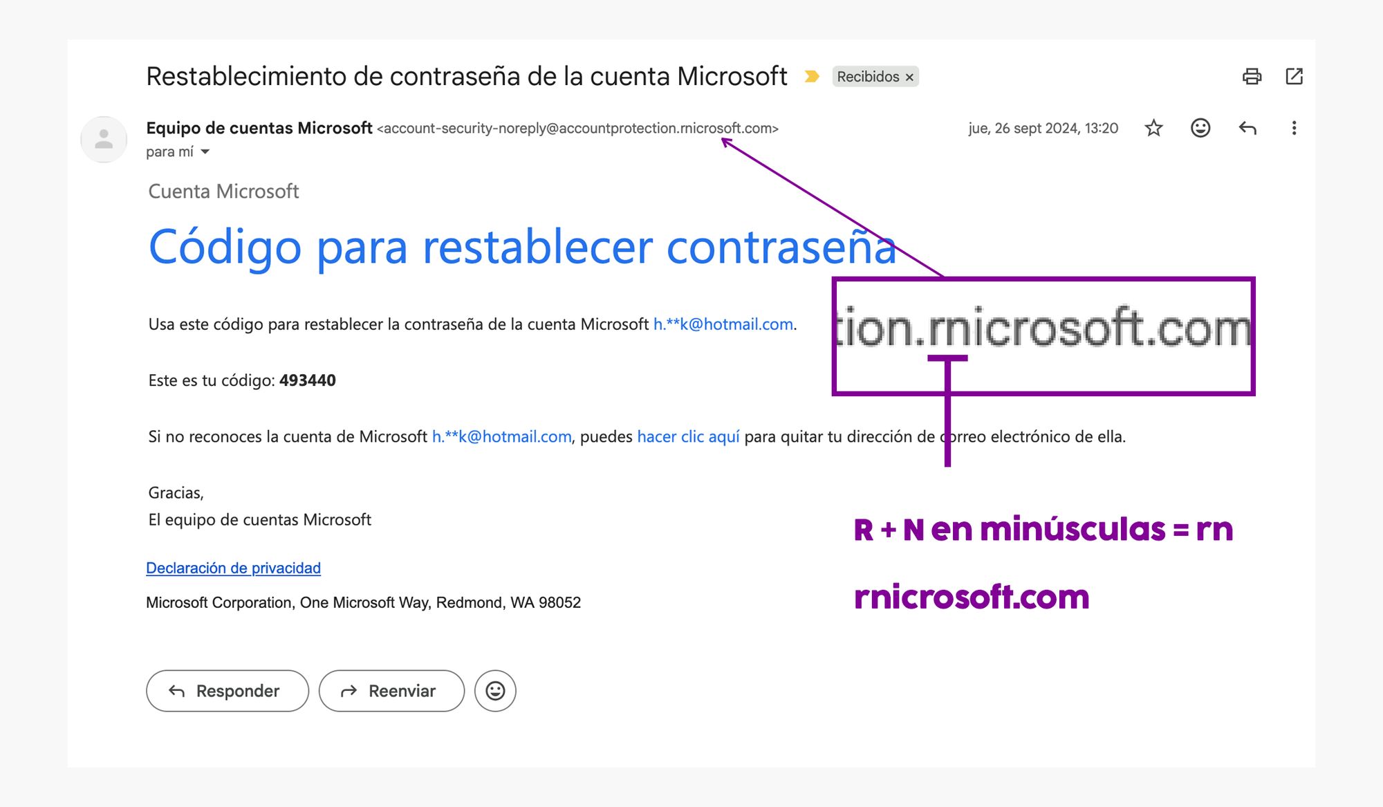 Correo de phishing con dominio marcado