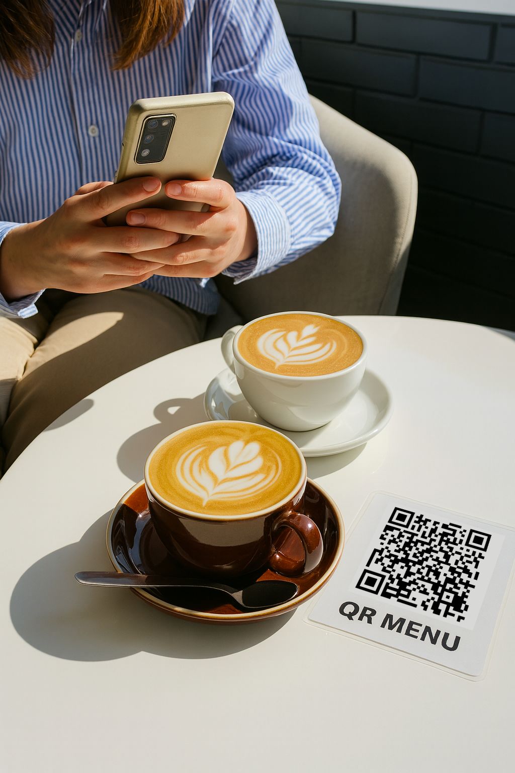 Mesa de café con un código QR de menú