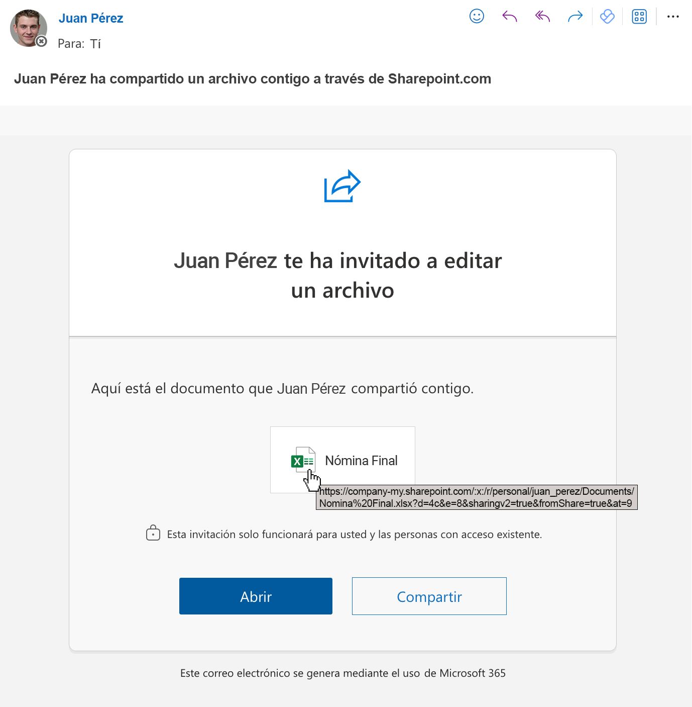 Correo de SharePoint con dominio legitimo