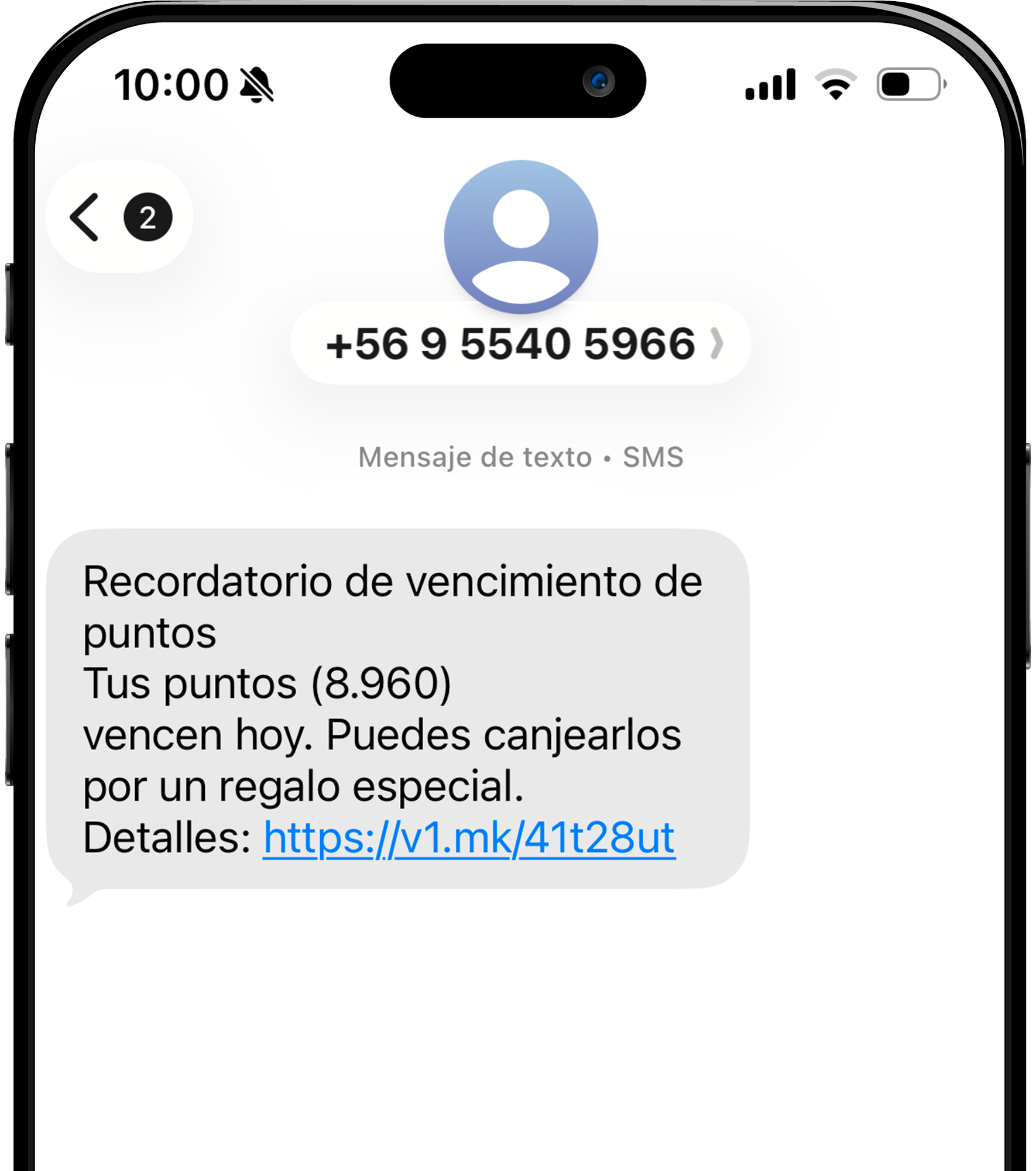 Mensaje SMS con enlace sospechoso